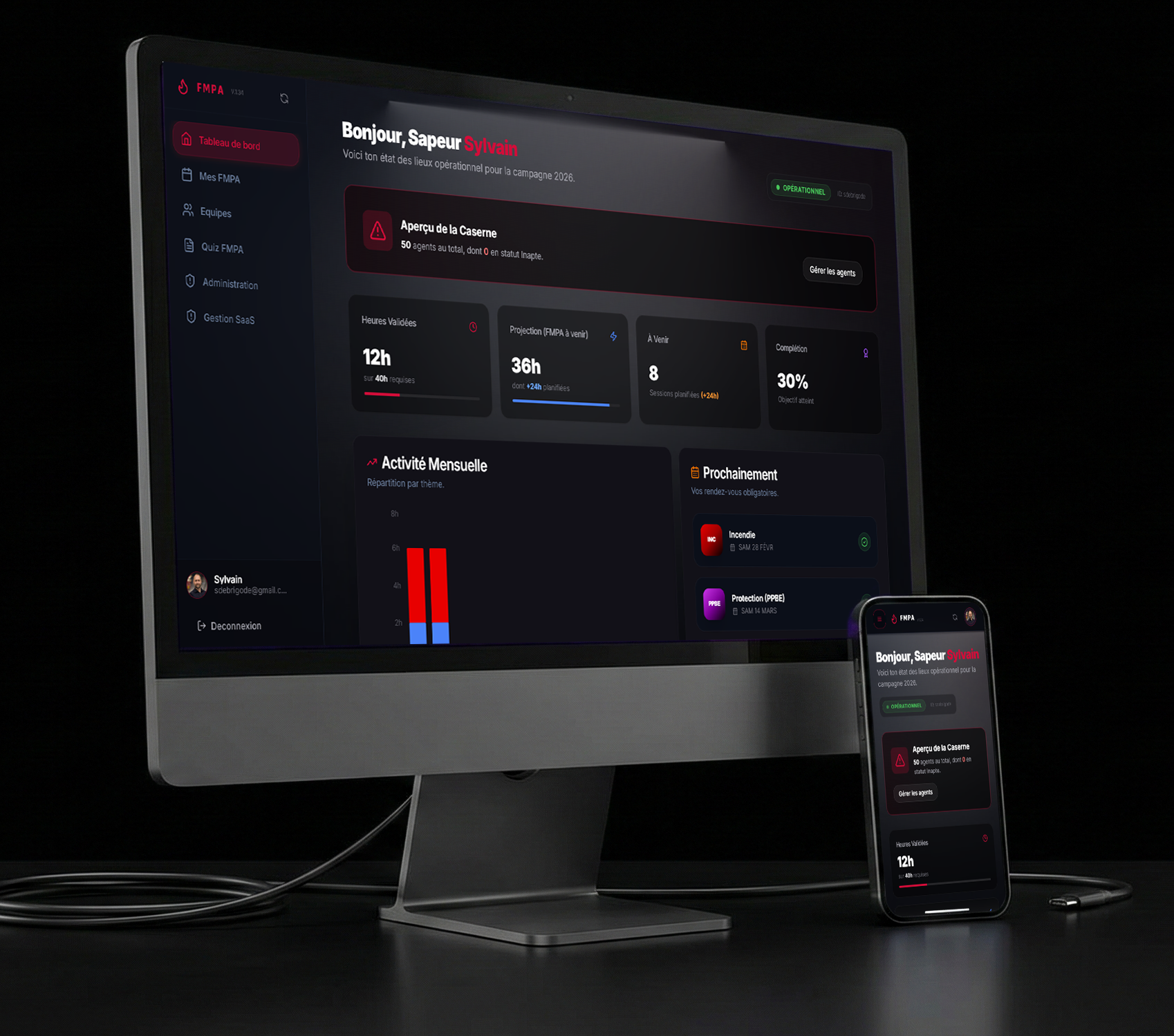 Interface Principale FMPA Manager Desktop et Mobile, vues Chef de centre, Formateur, Chef d'équipe et SPV